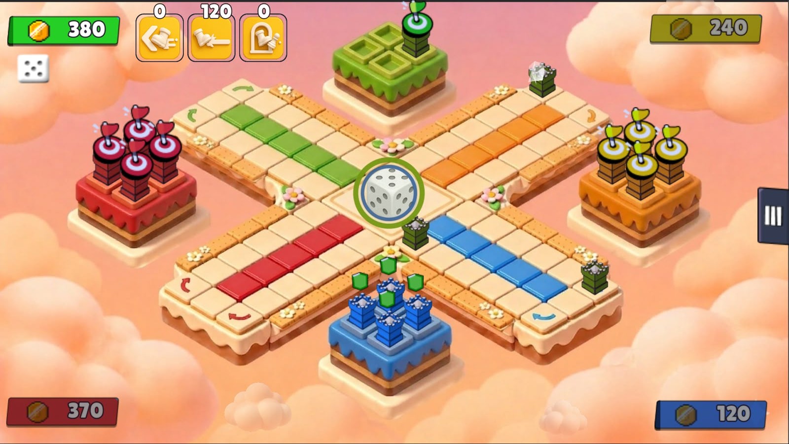 Petty Pawns match on the candy board with four coloured castles
