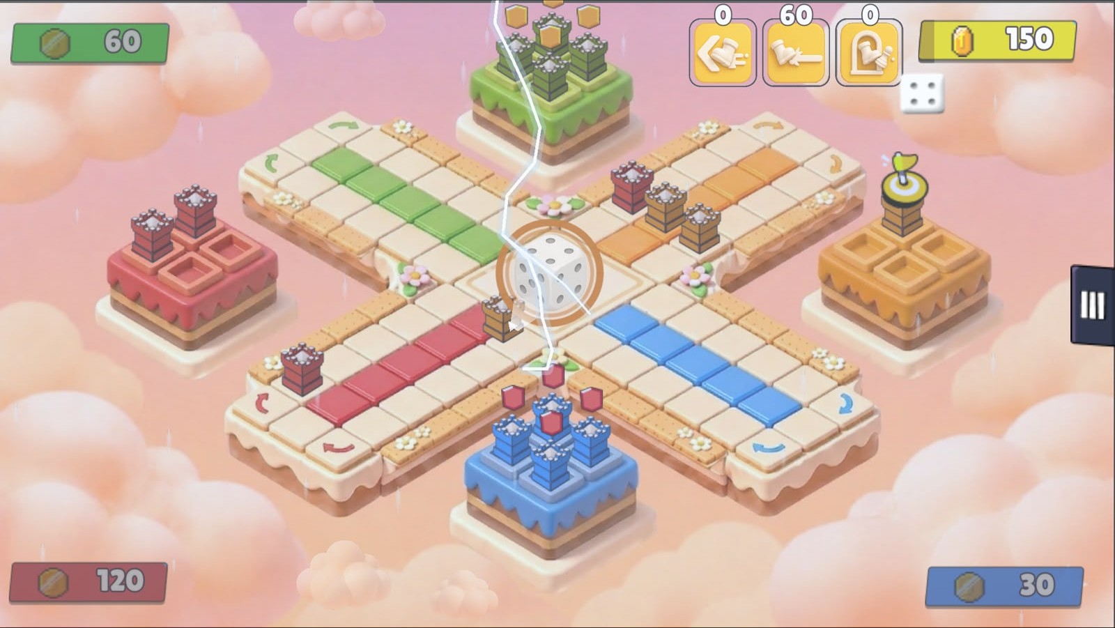 Close view of Petty Pawns cake castles and biscuit track